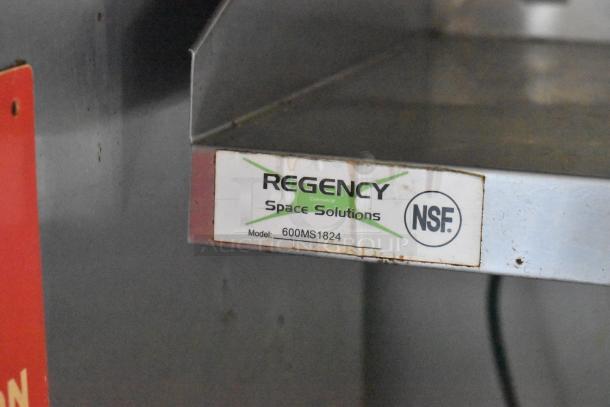 Regency Space Solutions shelf, model 600MS1824, NSF certified, showing rust and wear.