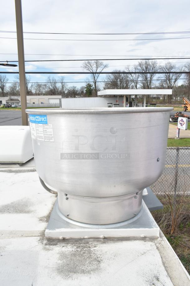 Commercial kitchen trailer ventilation unit, side view. Silver metal with identification label, part of 2021 Diamond Cargo setup.