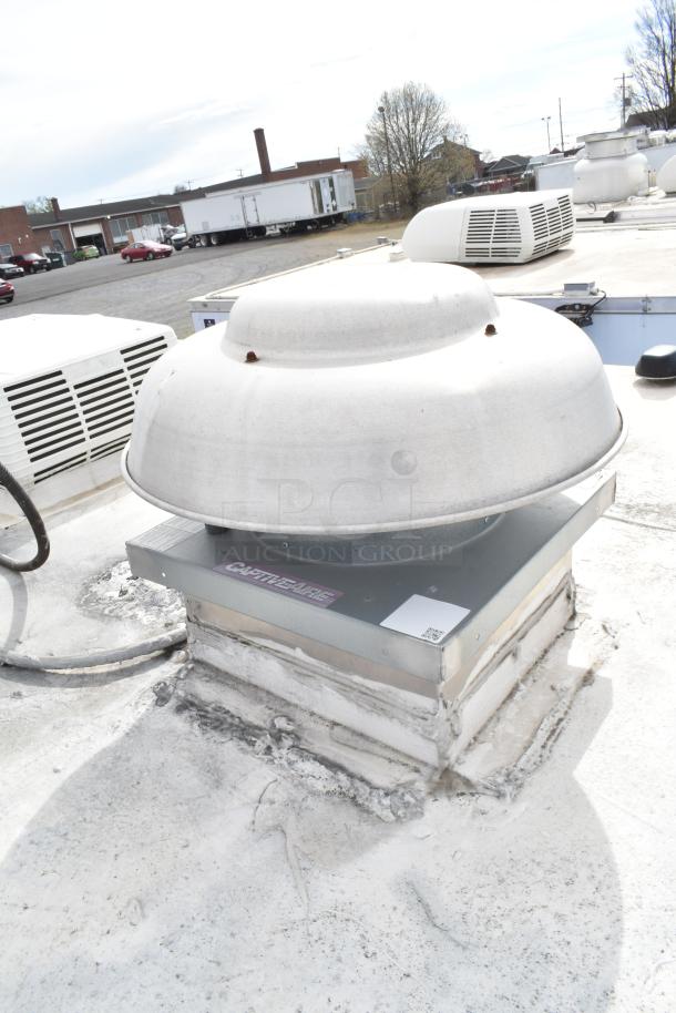 Exterior view of rooftop ventilation on a 2020 Diamond Cargo 24' Commercial Kitchen Trailer. CaptureAire label visible.