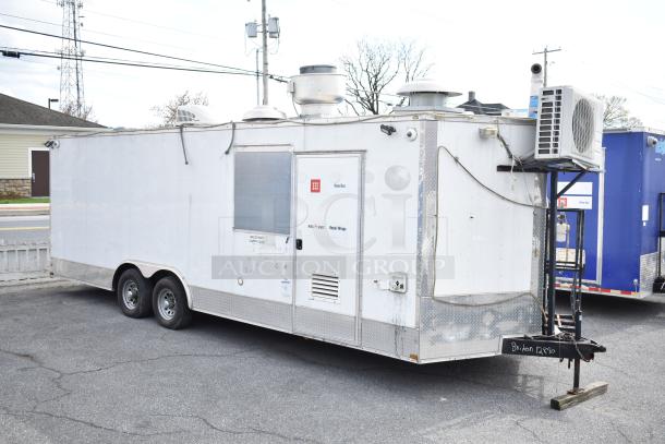 2019 Quality Cargo 24' food trailer with grease hood, fire suppression, fryer, grill, and Blodgett oven. VIN 50ZZ1E427KN012840.