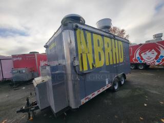 2018 16' Quality Cargo food trailer, fully equipped, gray with bold yellow "NBRHD" branding, ready for catering or vending.