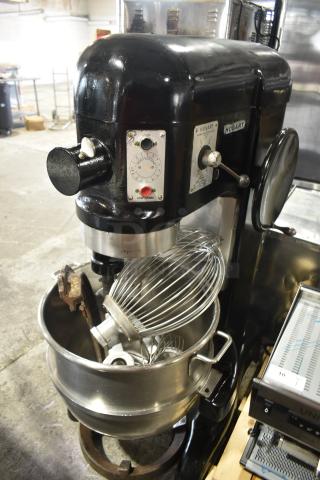 Hobart L800 80-Quart Commercial Dough Mixer with bowl, paddle, whisk, and dough hook. Includes 220V, 3-phase power.