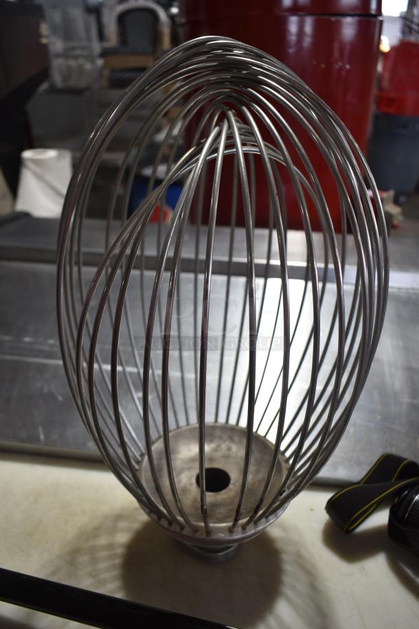 Hobart L800 commercial mixer whisk attachment in stainless steel. Essential part of the 80-quart planetary dough mixer.