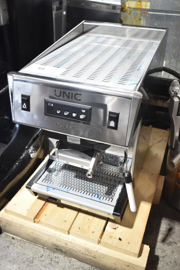 Unic CL1 Classic Commercial Espresso Machine, single group, stainless steel, 110/208 volts, in excellent condition.
