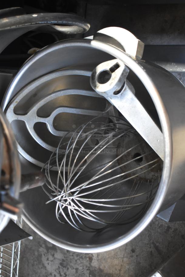 Hobart D300T 30 Quart Mixer with bowl, whisk, and two paddles. Commercial grade, 200V, 3 phase, for heavy-duty use.