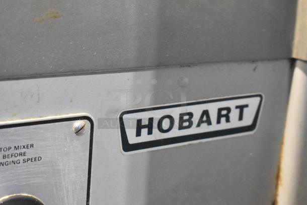 Hobart P660 Commercial Floor 60 Qt Mixer detail with logo visible. Model: P660, 208-240V, 3 phase, includes bowl and hook.
