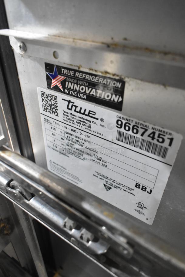 2019 True TSSU-60-16D-2-HC Sandwich Salad Prep Table label, showing model, voltage, and serial number.
