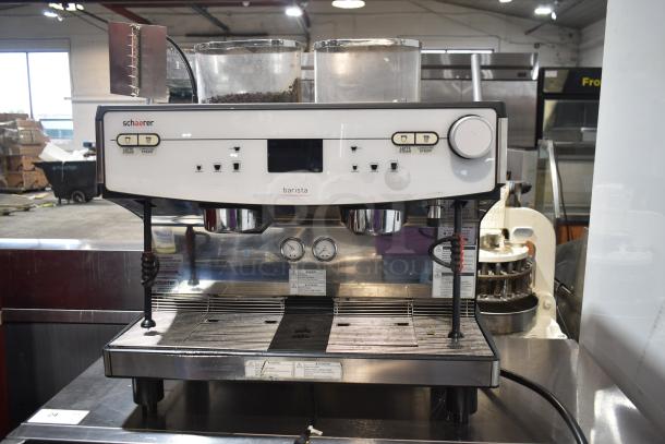 2018 Schaerer Barista 2 Group Espresso Machine, 208/240V, 1 Phase, dual hopper, gauges, and control panel. Model: Barista.
