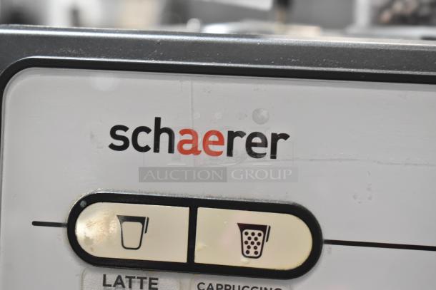 2018 Schaerer Barista 2 Group Espresso Machine, 208/240V, 1 Phase. Schaerer logo above coffee selection buttons.