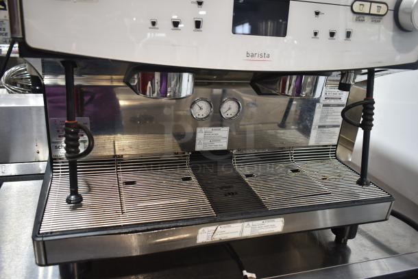 2018 Schaerer Barista 2 Group Espresso Machine, stainless steel, dual pressure gauges, 208/240V, 1 Phase, clean condition.