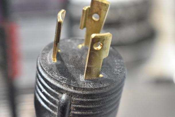 Close-up of a 208/240 Volt plug for a 2018 Schaerer Barista 2 Group Espresso Machine, model Barista.