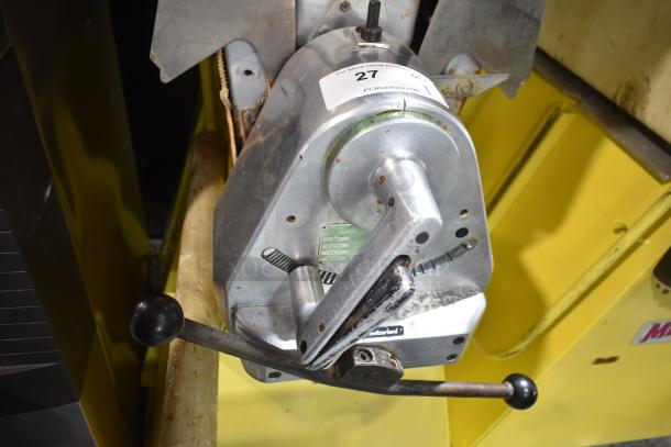 Rondo Seewer reversible dough sheeter, commercial floor style, metal body, handle visible, signs of wear.