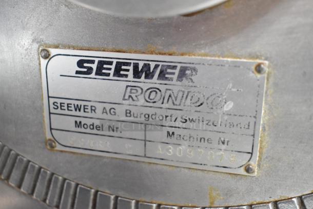 Rondo Seewer SSOR3 C reversible dough sheeter label showing model and machine number.