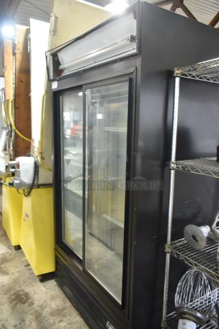 Beverage Air MT38 commercial 2-door reach-in cooler merchandiser, black exterior, glass doors, 115 volts, used condition.