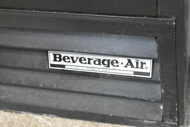 Beverage Air MT38 commercial cooler label, black finish, 115 volts, 1 phase, shows "Made in USA" marking.