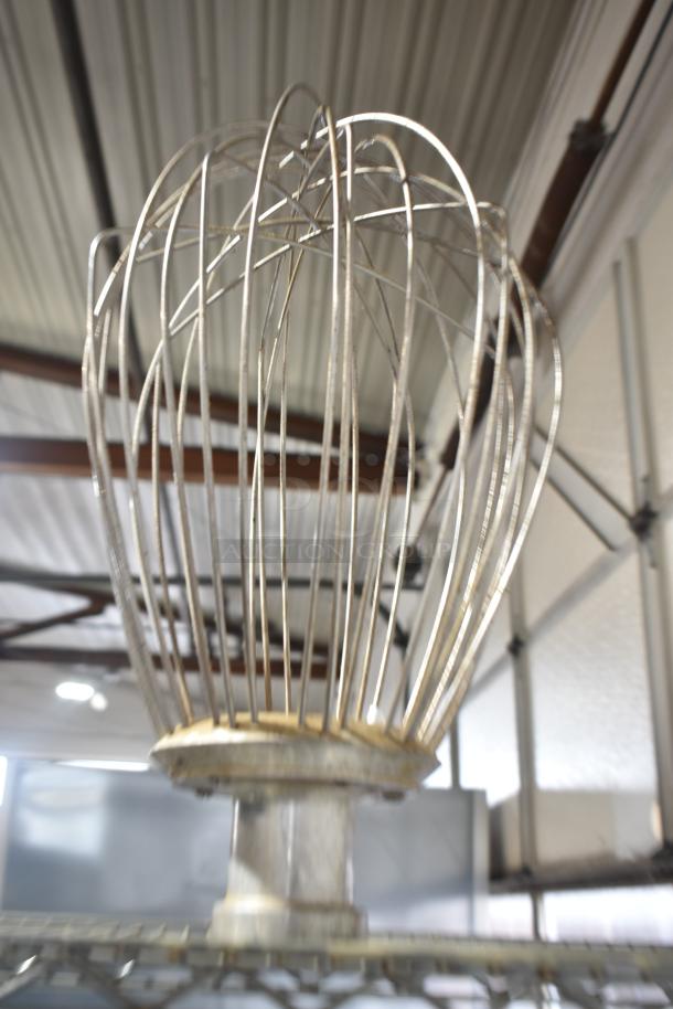 Hobart 60-quart whisk mixer attachment, stainless steel, used condition, ideal for commercial kitchen use.