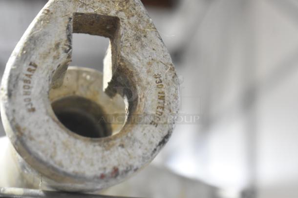 Close-up of Hobart mixer attachment showing wear, with "30 TRUEDGE" marking. Item includes dough hook and 30-quart paddle.