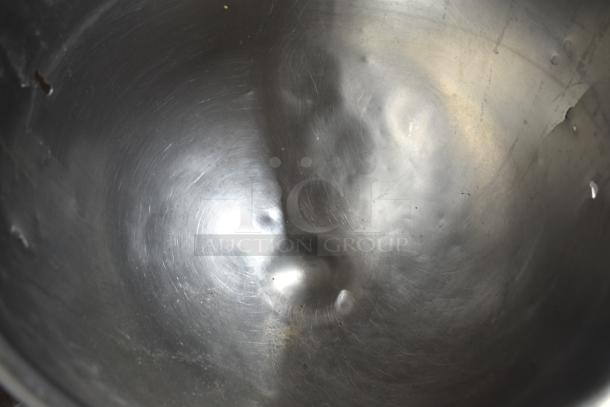 Hobart mixer mixing bowl, stainless steel, visible wear, 30 and 40 quart sizes. Model D30 and VMLH-40.