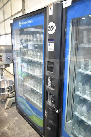 Crane 5800-4 vending machine, metal, commercial drink model with bill acceptor, 115V, visible 25¢ label, keypad, good condition.