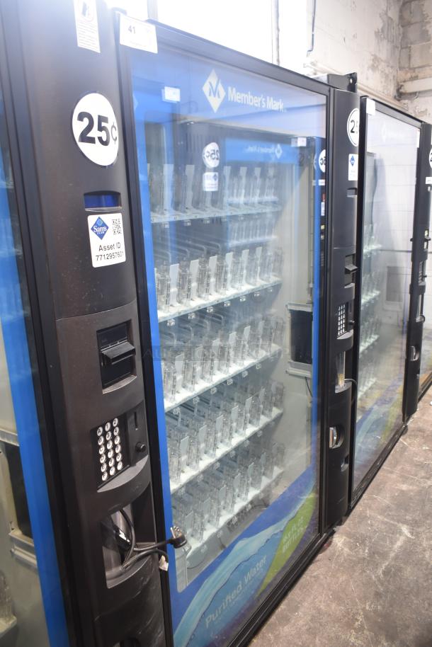 Crane 5800-4 commercial vending machine, metal, bill acceptor, 115V, 1-phase. Visible labels: 25¢, Asset ID 7712957601.