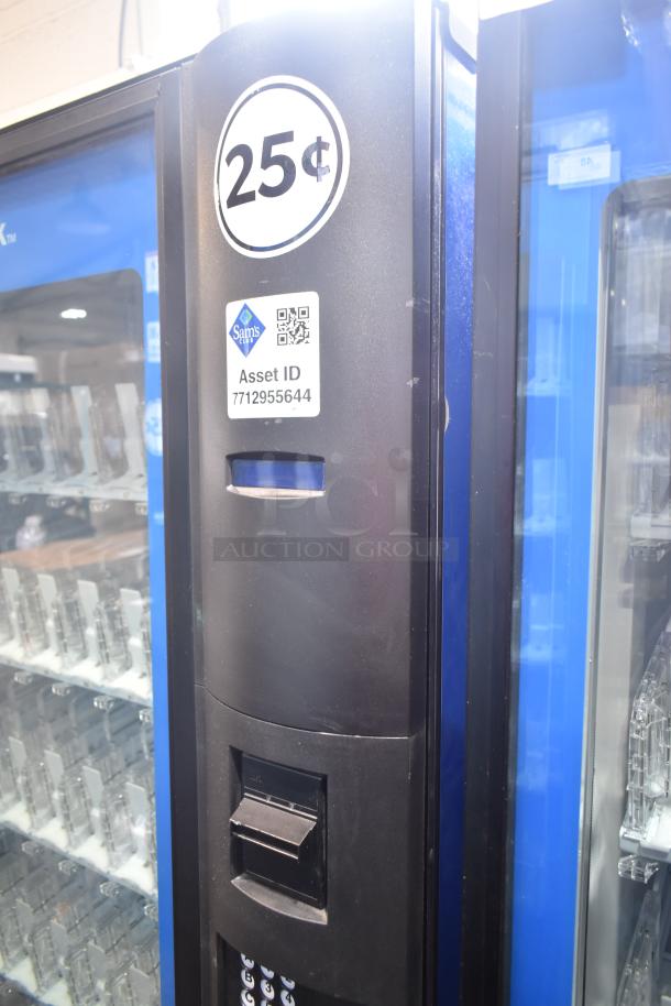 Crane 5800-4 metal vending machine with bill acceptor, 115 volts, 1 phase. Features 25¢ sticker, asset ID displayed.