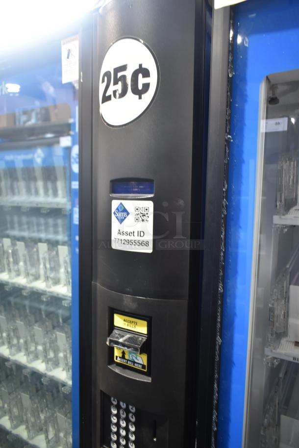 Crane 5800-4 metal vending machine with bill acceptor, Asset ID 7712955568. Features 25¢ sign, keypad, 115V, 1 phase.