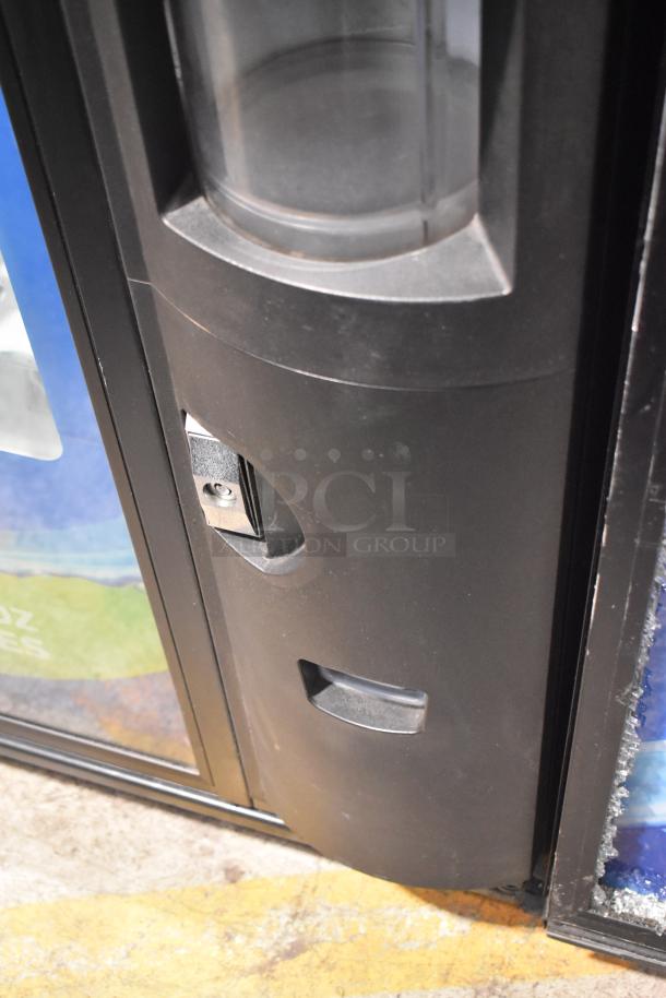 Crane 5800-4 metal beverage vending machine with bill acceptor, 115 volts, 1 phase, metallic finish, commercial-grade.