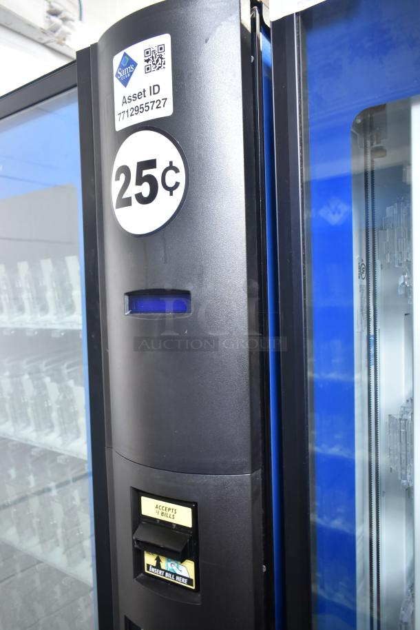 Crane 5800-4 metal drink vending machine with bill acceptor, 115V, 1 phase; marked "25¢" and "Accepts $1 Bills."