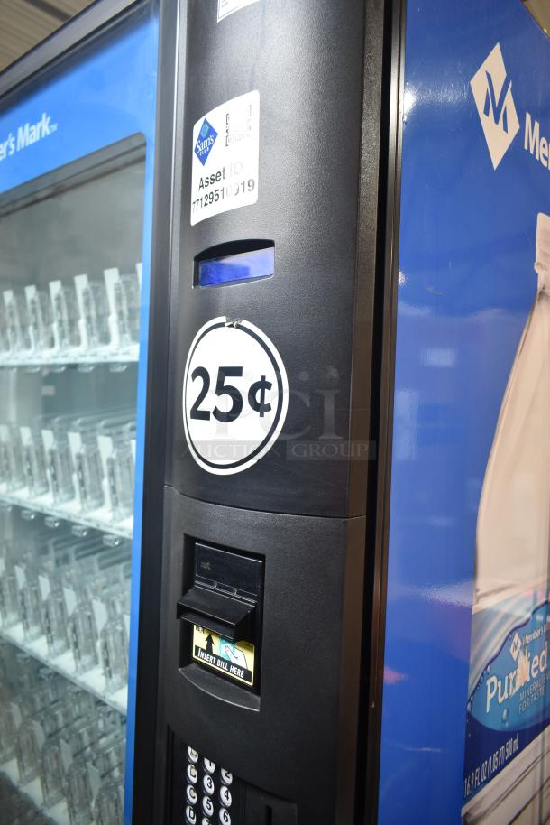 Crane 5800-4 metal commercial bottled drink vending machine with bill acceptor. Features 115 volts, 1 phase. Asset ID visible.