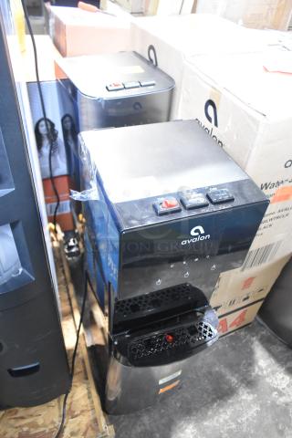 Avalon A4BLWTRCLR and A23F water dispensers, bottom loading, 120 volts, in packaging, black finish, new condition.