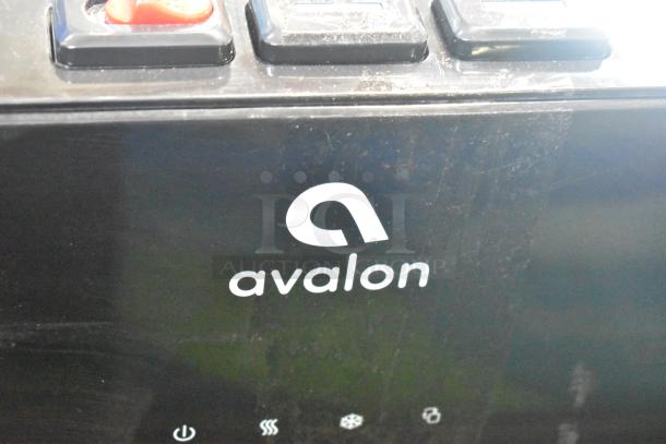 Avalon bottom loading water cooler dispenser featuring logo, black panel controls, 120V, model A4BLWTRCLR and A23F.