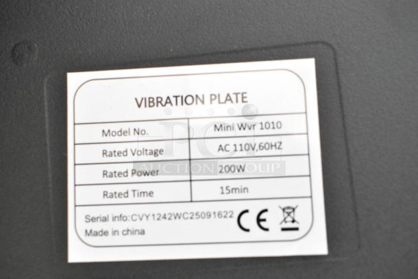Label on a LifePro vibration plate, model Mini Wvr 1010, 110V, 200W power. Made in China, serial CVY1242WC25091622.