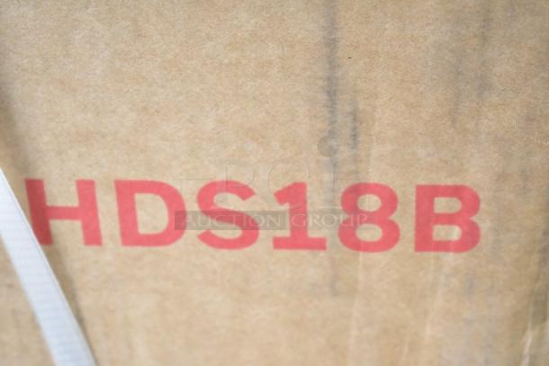 Cardboard box labeled "HDS18B" indicating Honeywell 18 in. dishwasher model. Contains new scratch and dent item.