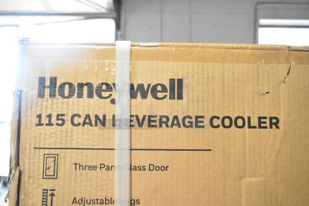 BRAND NEW Honeywell H115BCS 115 Can Cooler, scratch and dent. Features include three-panel glass door. 115V, 1 Phase.