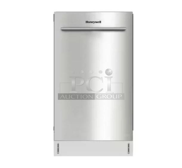 Alt text: Honeywell HDS18SS dishwasher, 18-inch, with 8 place settings, 6 washing programs, stainless steel tub, Energy Star certified, scratch and dent condition.