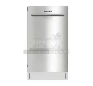 Alt text: Honeywell HDS18SS dishwasher, 18-inch, with 8 place settings, 6 washing programs, stainless steel tub, Energy Star certified, scratch and dent condition.
