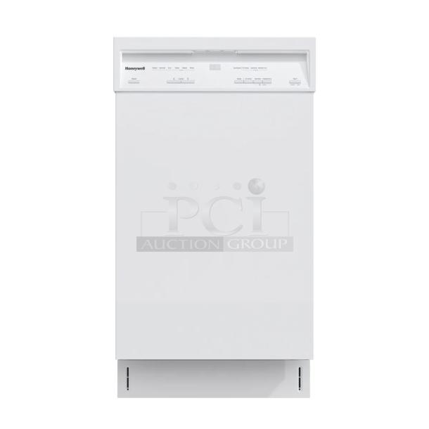 "Brand new Honeywell HDS18W 18'' dishwasher, 8 place settings, 6 programs, stainless steel tub, white, UL/Energy Star rated."