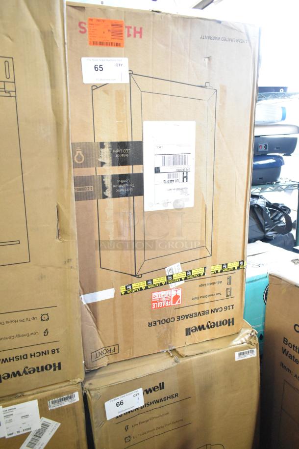 Brand new Honeywell H115BCS 115 can cooler, scratch and dent, shown in original packaging with visible shipping labels.