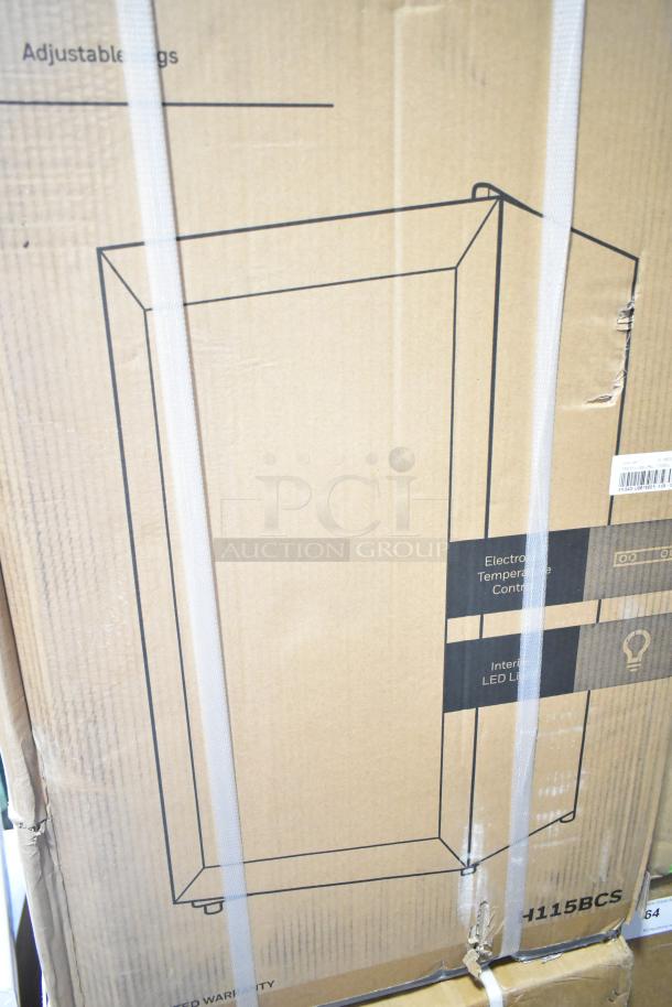 Alt text: Honeywell H115BCS Can Cooler, new in box, with scratch and dent. 115V, 1 Phase. Box shows electronic controls and LED light features.