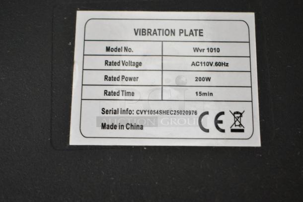 Label on LifePro WVR 1010 Vibration Plate, Model No. WVR 1010, 200W, AC110V, 15min rated time. Made in China. Serial: CVY1054SHEC25020976.