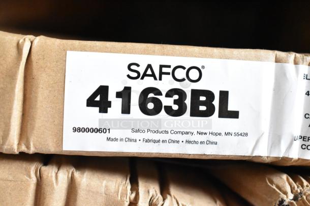 Safco 4163BL coat rack packaging; new, black metal, 21"x21"x70", 4 ball-tipped hooks, slight scratch and dent.
