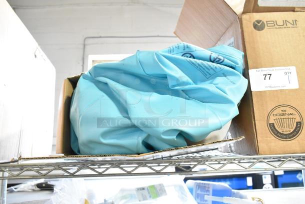 Intex Dura Beam Airbed Advantage, deflated, blue, in open cardboard box. No visible damage or wear.