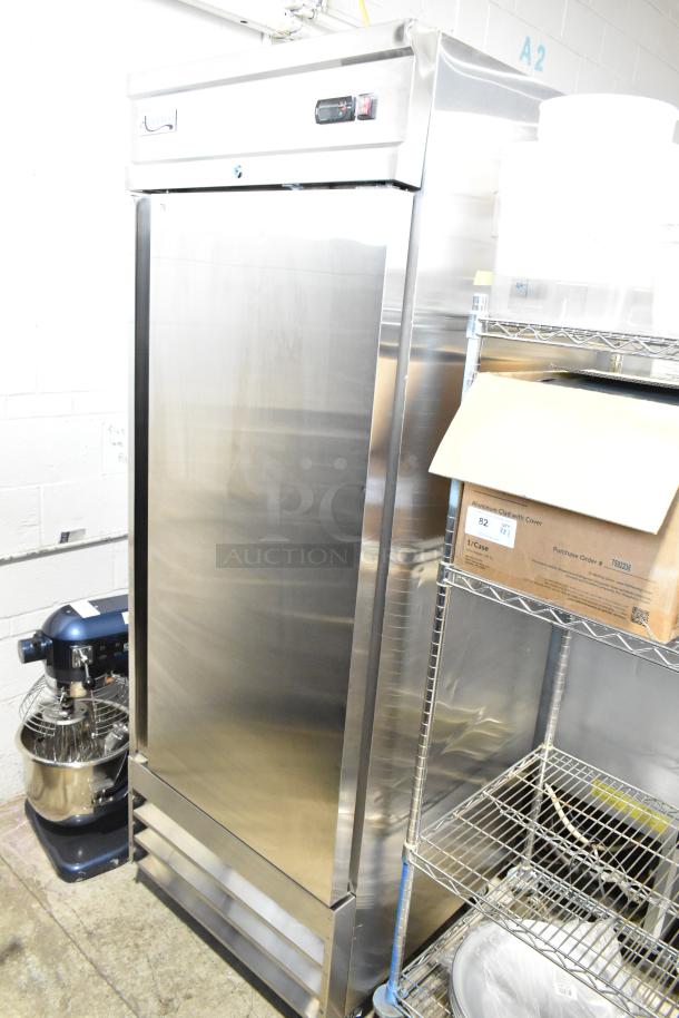 Brand new Avantco 178SS1RHC commercial single door cooler, scratch and dent, 115V, 1 phase, stainless steel exterior.