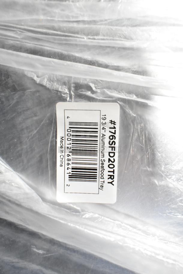 Avantco 19.75" x 2" aluminum seafood tray, model 176SFD20TRY, brand new, with label tag visible.