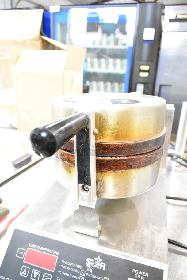 Star SWCBE Countertop Waffle Cone Maker, 120V, 1 Phase, with control panel and handle. Signs of wear visible.