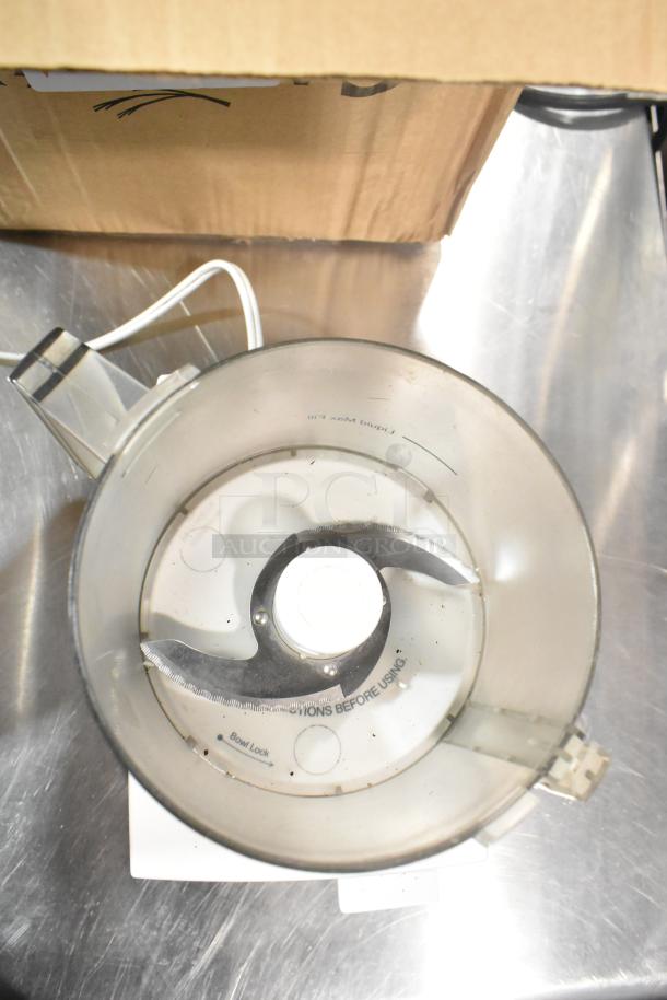 Cuisinart HandyPrep 3 Cup Food Processor, white, visible blade, 120V, 1 phase, used condition, with power cord.