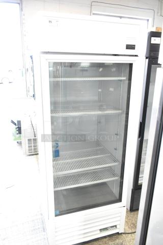 2021 True TSCI-600R-G-PH commercial single door cooler, glass front, 115V, excellent condition, multiple shelves.