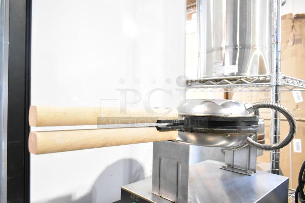 2019 WZ-DZ(D)-GB Commercial Countertop Waffle Bites Maker, 110V, 1 Phase, metal construction, wooden handles, coil cord.