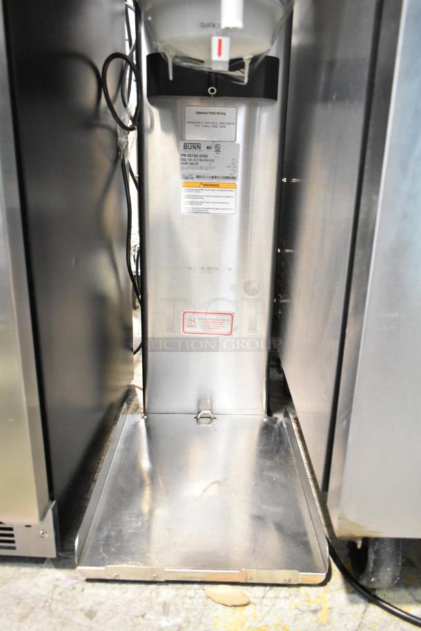 Bunn ITCB-DV Commercial Iced Tea Machine, 120V, 1 Phase, stainless steel, visible model and safety labels.