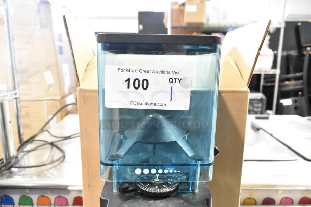 Rancilio MD 50/AT espresso bean grinder, commercial countertop model, 110V, 1 phase, adjustment dial, visible label.